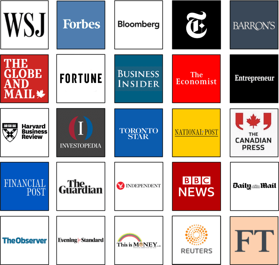 Wide range of publishers including the Wall Street Journal, The New York Times, Forbes, Barrons and more.