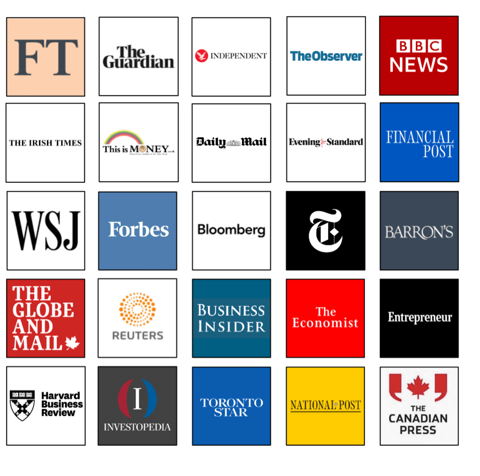 Wide range of publishers including the Wall Street Journal, The New York Times, Forbes, Barrons and more.